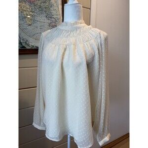 LOFT Ivory Swiss Dot Mock Neck Blouse Sz M Lined Fairy Romantic Feminine